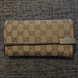 Auth Gucci 291099 Women's GG Canvas Long Wallet (bi-fold) Beige,Brown